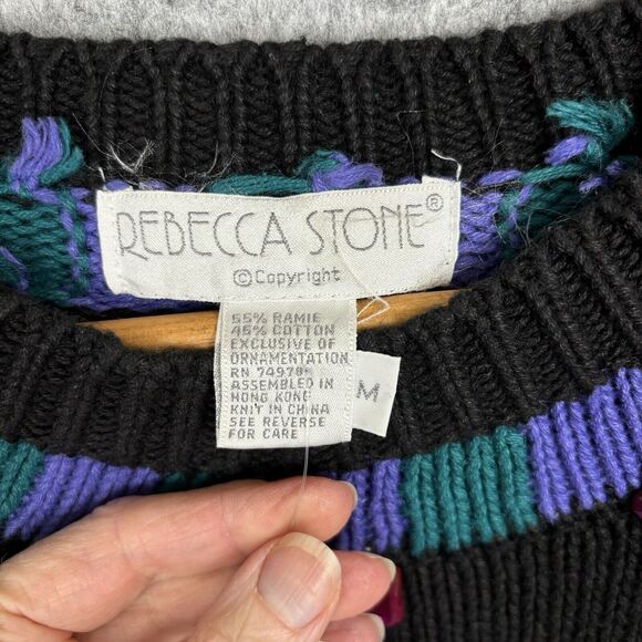 Vintage 80s Womens Embroidered Elephant 3-D Sweater Size M Rhinestones Eclectic - Picture 7 of 13